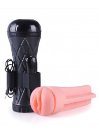 Телесный мастурбатор-вагина в черной колбе с вибрацией - Boys of Toys - в Электростали купить с доставкой