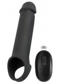 Черная вибронасадка для пениса с хомутом для мошонки и пультом ДУ Remote Controlled Penis Extension - Orion - в Электростали купить с доставкой
