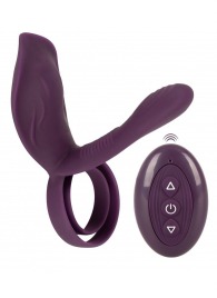 Фиолетовая насадка на член с клиторальным отростком и пультом ДУ RC Couple’s Vibrator 2 - Orion - в Электростали купить с доставкой