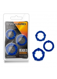 Набор из 3 синих эрекционных колец Stay Hard Beaded Cockrings - Blush Novelties - в Электростали купить с доставкой