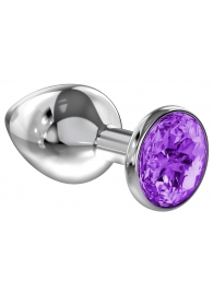 Малая серебристая анальная пробка Diamond Purple Sparkle Small с фиолетовым кристаллом - 7 см. - Lola Games - купить с доставкой в Электростали