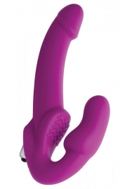 Ярко-розовый безремневой вибрострапон Evoke Vibrating Strapless Silicone Strap-on Dildo - XR Brands - купить с доставкой в Электростали