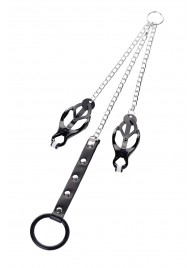 Черно-серебристые зажимы для сосков с кольцом для пениса TOYFA Metal - ToyFa - купить с доставкой в Электростали