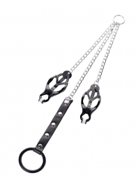 Черно-серебристые зажимы для сосков с кольцом для пениса TOYFA Metal - ToyFa - купить с доставкой в Электростали