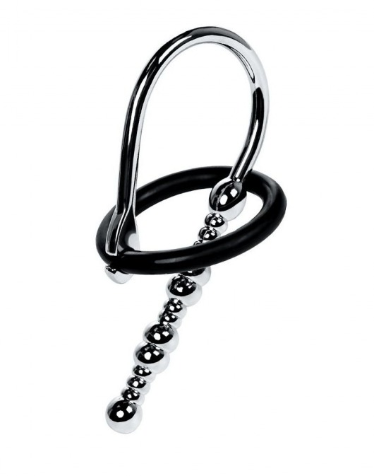 Серебристый уретральный плаг-бусины TOYFA Metal с мягким фиксириющим кольцом - ToyFa - купить с доставкой в Электростали