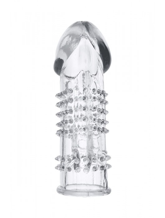 Прозрачная гелевая насадка с шипами и клиторальным отростком - 13 см. - Toyfa Basic - в Электростали купить с доставкой