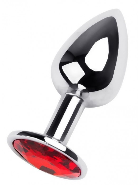 Маленькая коническая серебристая анальная пробка с красным кристаллом - 7 см. - ToyFa - купить с доставкой в Электростали