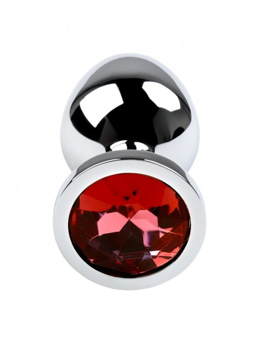 Серебристая коническая анальная пробка с красным кристаллом - 8 см. - ToyFa - купить с доставкой в Электростали