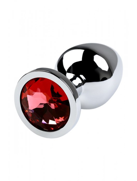 Серебристая коническая анальная пробка с красным кристаллом - 8 см. - ToyFa - купить с доставкой в Электростали