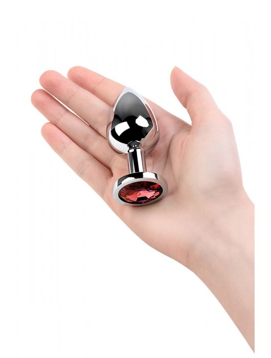 Серебристая коническая анальная пробка с красным кристаллом - 8 см. - ToyFa - купить с доставкой в Электростали