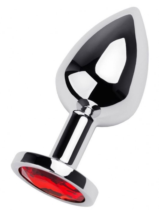 Серебристая коническая анальная пробка с красным кристаллом - 8 см. - ToyFa - купить с доставкой в Электростали