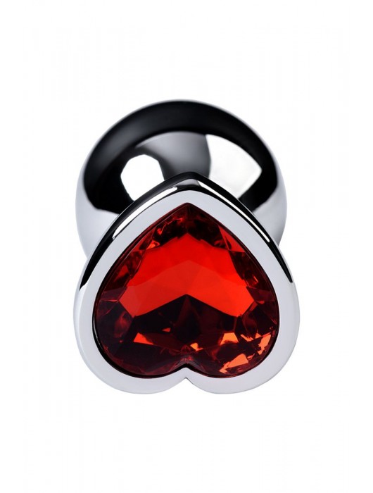 Серебристая коническая анальная пробка с красным кристаллом-сердечком - 7 см. - ToyFa - купить с доставкой в Электростали