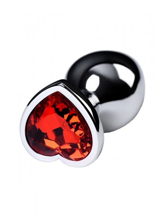 Серебристая коническая анальная пробка с красным кристаллом-сердечком - 7 см. - ToyFa - купить с доставкой в Электростали