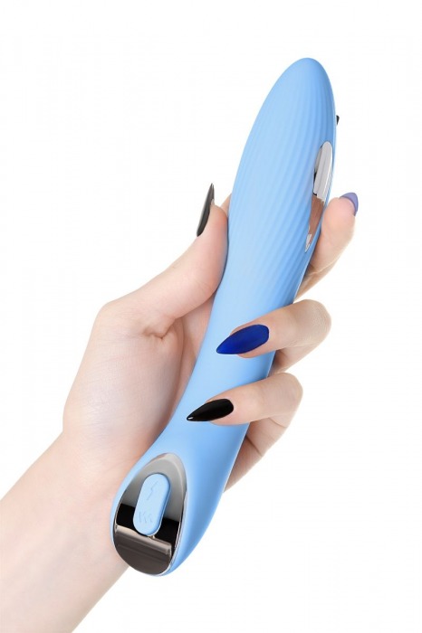 Голубой силиконовый вибратор с электростимуляцией TESLA G-POINT - 21 см. - ToyFa - купить с доставкой в Электростали