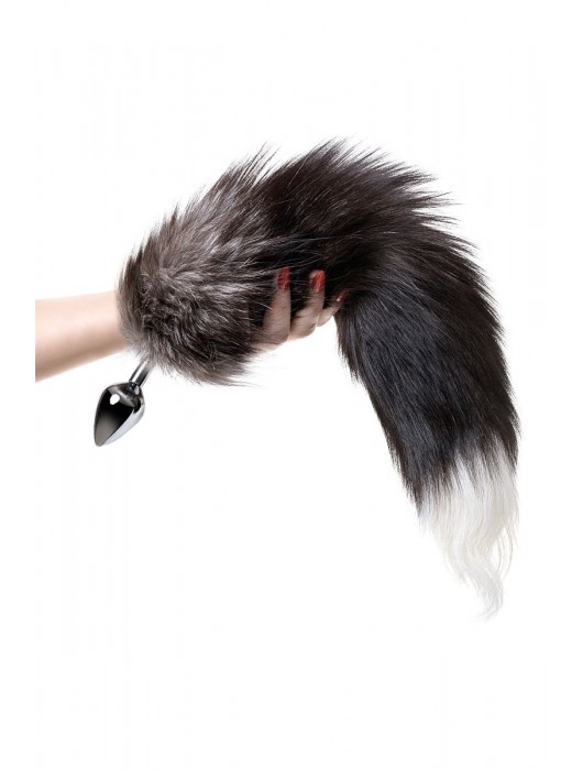 Серебристая металлическая анальная втулка с хвостом чернобурой лисы - размер S - ToyFa - купить с доставкой в Электростали