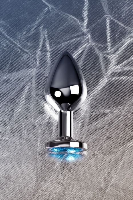 Серебристая конусовидная анальная пробка с голубым кристаллом - 8 см. - ToyFa - купить с доставкой в Электростали
