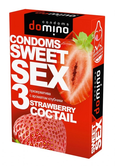 Презервативы для орального секса DOMINO Sweet Sex с ароматом клубничного коктейля  - 3 шт. - Domino - купить с доставкой в Электростали