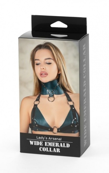 Изумрудный широкий ошейник Ladys Arsenal с заклепками - БДСМ Арсенал - купить с доставкой в Электростали