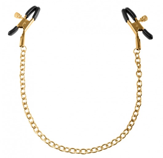 Чёрные с золотом зажимы на соски Gold Chain Nipple Clamps - Pipedream - купить с доставкой в Электростали