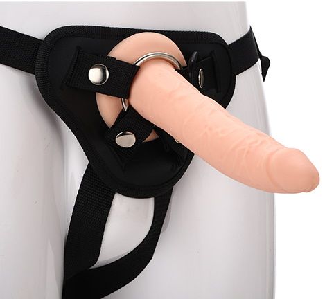 Телесный страпон на черных трусиках STRAP ON REAL DILDO - 20 см. - Dream Toys - купить с доставкой в Электростали