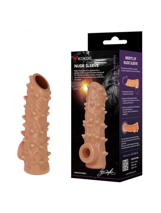Телесная насадка с шипами и открытой головкой Nude Sleeve L - 14 см. - KOKOS - в Электростали купить с доставкой