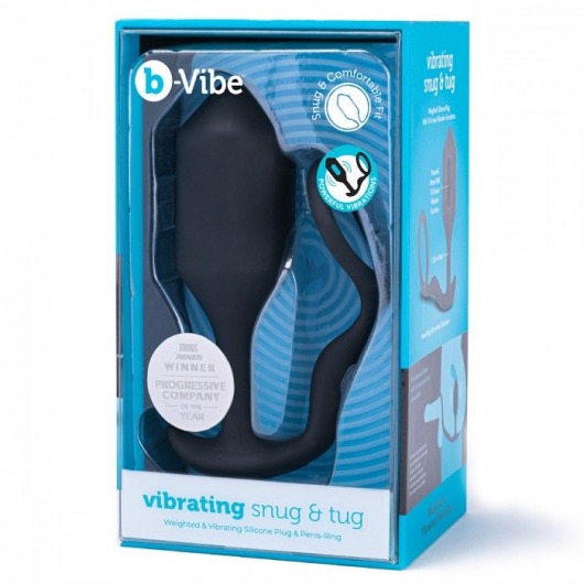 Черная анальная вибропробка с эрекционным кольцом Vibrating Snug   Tug XL - b-Vibe