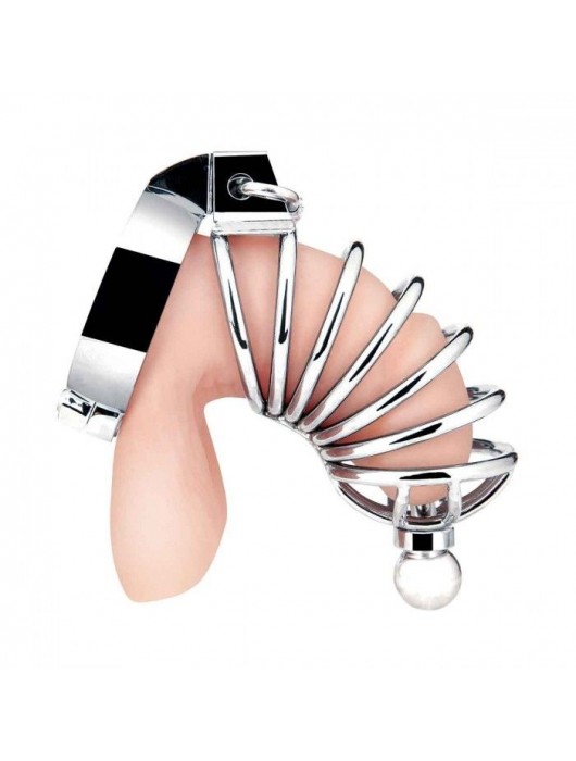 Серебристая клетка для члена Urethral Play Cage - BlueLine - купить с доставкой в Электростали