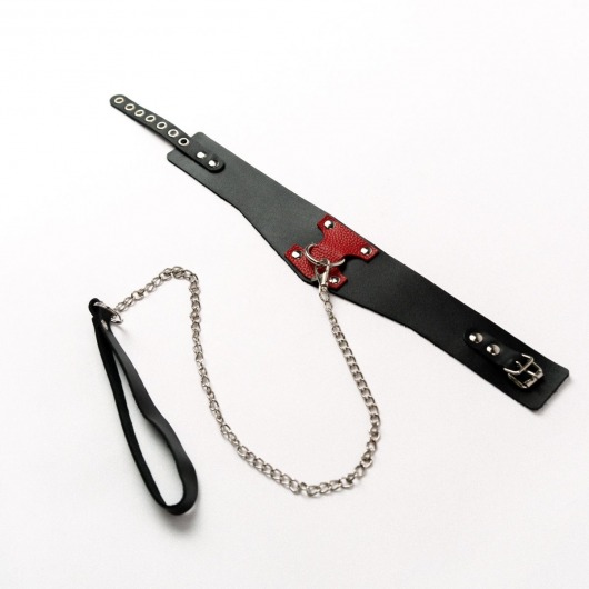 Черный широкий ошейник с красным декором и поводком - Crazy Handmade - купить с доставкой в Электростали