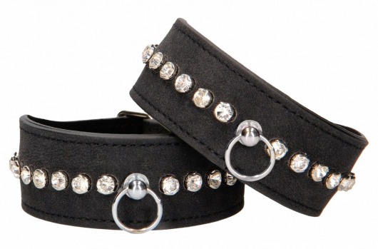 Черные наручники Diamond Studded Wrist Cuffs - Shots Media BV - купить с доставкой в Электростали