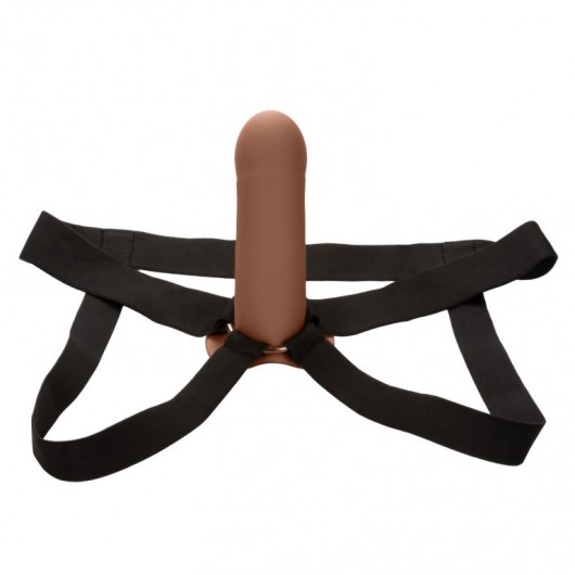 Коричневый фаллопротез из силикона Extension with Harness - 15,75 см. - California Exotic Novelties - купить с доставкой в Электростали