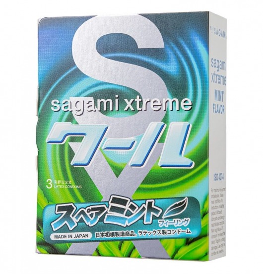 Презервативы Sagami Xtreme Mint с ароматом мяты - 3 шт. - Sagami - купить с доставкой в Электростали