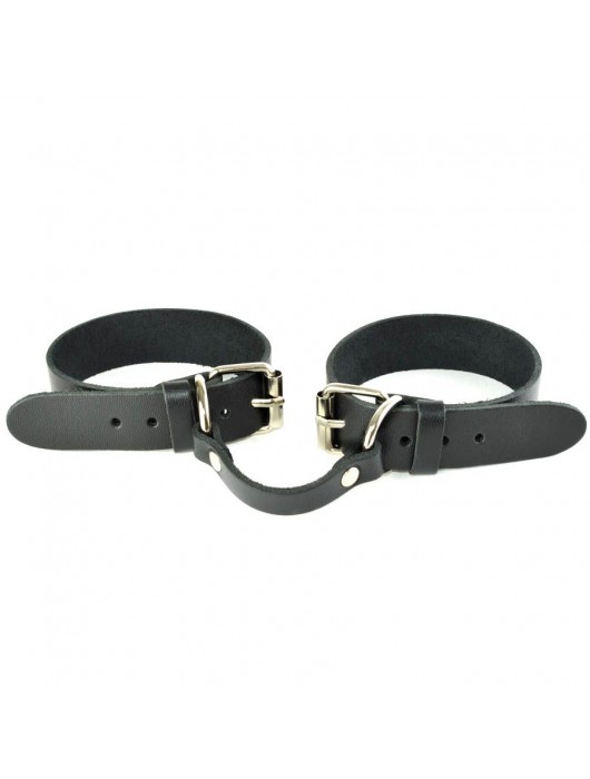 Черные кожаные наручники со съемной красной опушкой - Sitabella - купить с доставкой в Электростали