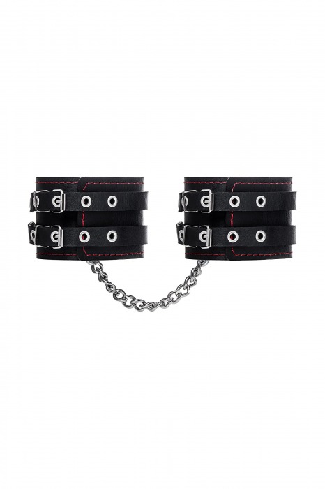 Черные кожаные оковы с двумя ремнями и контрастной строчкой - Pecado - купить с доставкой в Электростали