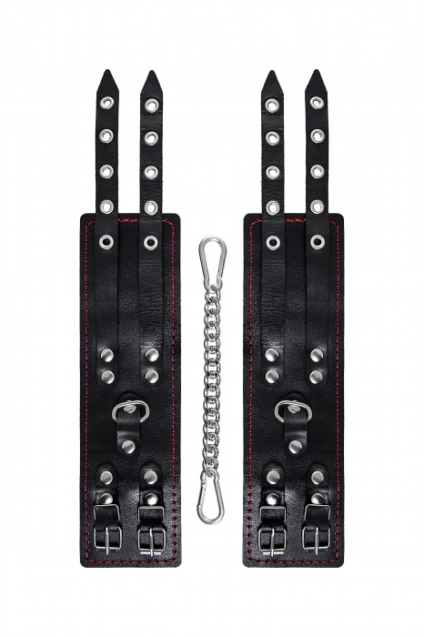 Черные кожаные оковы с двумя ремнями и контрастной строчкой - Pecado - купить с доставкой в Электростали