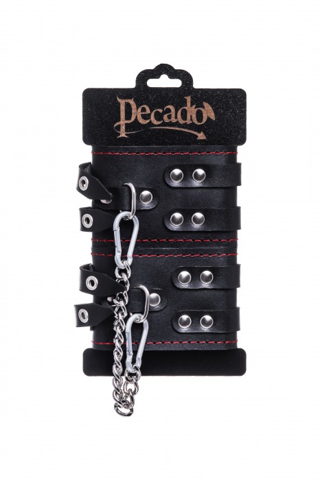 Черные кожаные оковы с двумя ремнями и контрастной строчкой - Pecado - купить с доставкой в Электростали