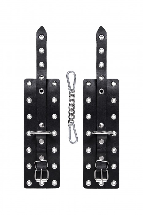 Черные кожаные однослойные наручники с люверсами - Pecado - купить с доставкой в Электростали