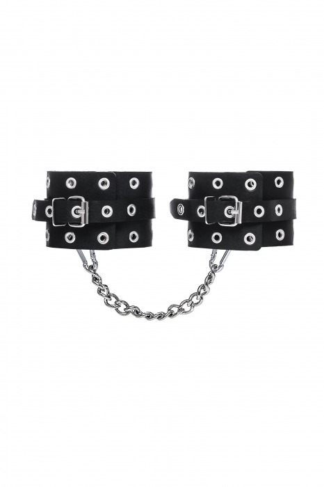 Черные кожаные однослойные оковы с люверсами - Pecado - купить с доставкой в Электростали
