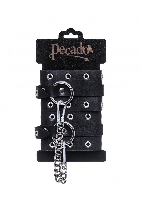 Черные кожаные однослойные оковы с люверсами - Pecado - купить с доставкой в Электростали