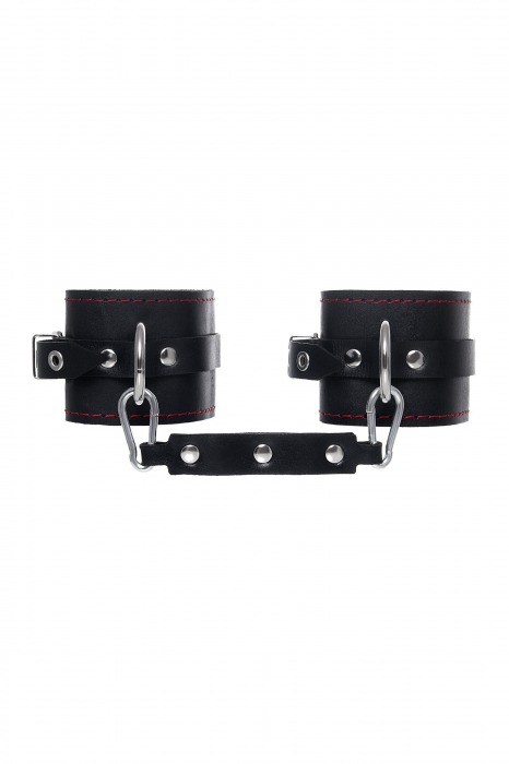 Черные кожаные однослойные оковы с контрастной строчкой - Pecado - купить с доставкой в Электростали