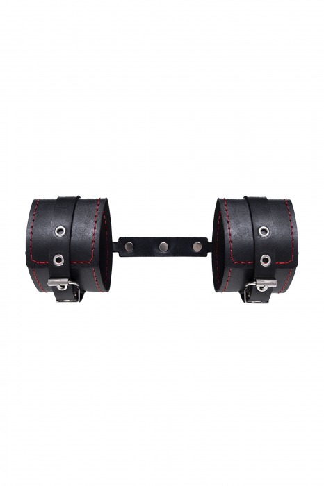 Черные кожаные однослойные оковы с контрастной строчкой - Pecado - купить с доставкой в Электростали