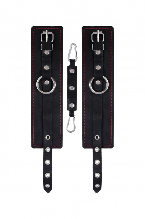 Черные кожаные однослойные оковы с контрастной строчкой - Pecado - купить с доставкой в Электростали