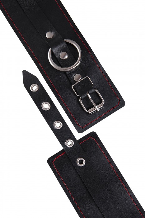 Черные кожаные однослойные оковы с контрастной строчкой - Pecado - купить с доставкой в Электростали