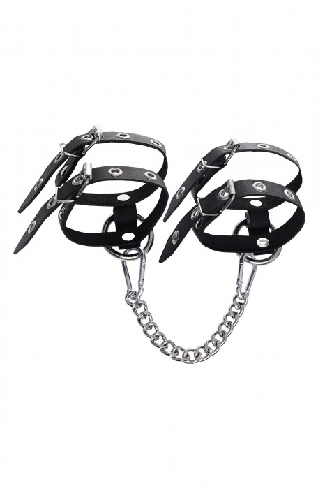 Черные однослойные кожаные оковы из двух ремешков - Pecado - купить с доставкой в Электростали