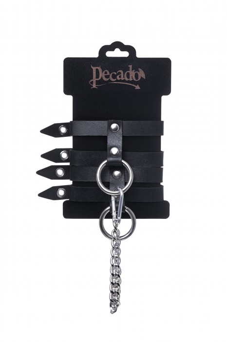Черные однослойные кожаные оковы из двух ремешков - Pecado - купить с доставкой в Электростали