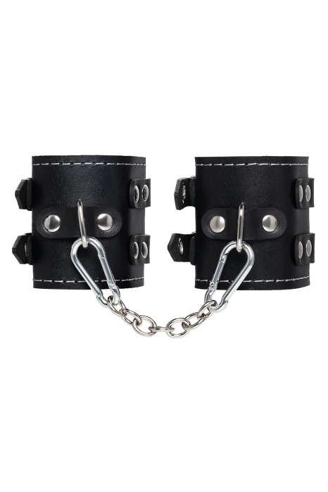 Черные кожаные наручники с двумя ремнями и красной подкладкой - Pecado - купить с доставкой в Электростали