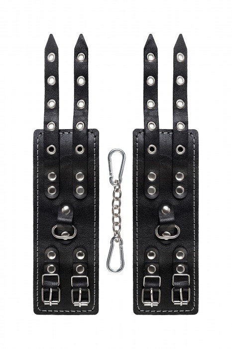 Черные кожаные наручники с двумя ремнями и красной подкладкой - Pecado - купить с доставкой в Электростали