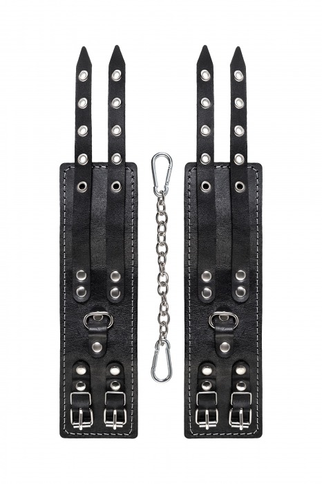 Черные кожаные оковы с двумя ремнями и красной подкладкой - Pecado - купить с доставкой в Электростали