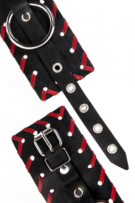 Черно-красные наручники из натуральной кожи - Pecado - купить с доставкой в Электростали