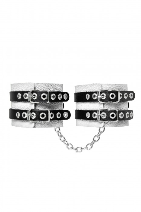 Бело-черные оковы с двумя ремешками и люверсами - Pecado - купить с доставкой в Электростали