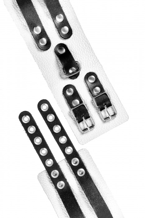 Бело-черные оковы с двумя ремешками и люверсами - Pecado - купить с доставкой в Электростали